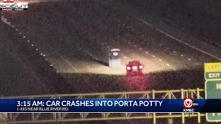 Driver hits porta potty left in the middle of I-435 in Kansas City