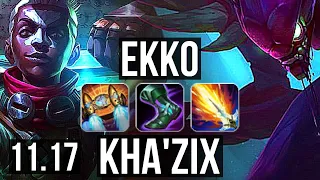 EKKO vs KHA'ZIX (JUNGLE) | 10/0/8, Rank 3 Ekko, Legendary, 500+ games | NA Challenger | v11.17