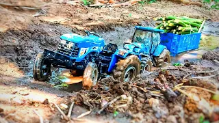 New Holland 4WD tractor fully timbers stuck in mud rescue by Ace tractor | 4WD vs 2WD Tractor