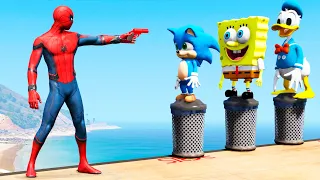 GTA 5 Water Ragdolls Spiderman vs Spongebob vs Baby Sonic vs Donald Duck Jumps/Fails | Funny Moments