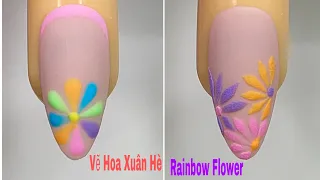 Rainbow Flower Nails Art For Beginner 💖Vẽ Hoa Xuân Hè 💅New Nails Design 💝 New Nails