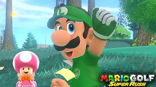 Mario Golf Super Rush Luigi vs Peach vs Donkey Kong vs Rosalina at Wildweather Woods