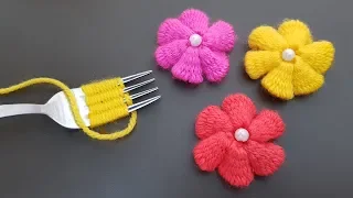 Hand Embroidery Amazing Trick, Easy Flower Embroidery Trick with Fork, Sewing Hack