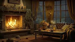 Warm fireplace for cold winters ⛄ Cozy Room Ambience with Smooth Jazz 🔥 Fireplace Sounds to Sleep