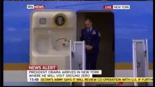 Presdient Obama arrives in New York where he will visit Groud zero