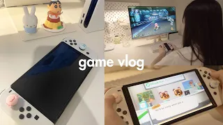 Game vlog 👾🎮 nintendo switch oled unboxing + accessories, cozy game with me