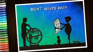 How to draw Don't waste food (stop waste food) poster - step by step