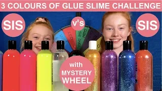 3 COLORS OF GLUE SLIME CHALLENGE W/ MYSTERY WHEEL | TESTING UK COLORED GLUES | Ruby & Raylee