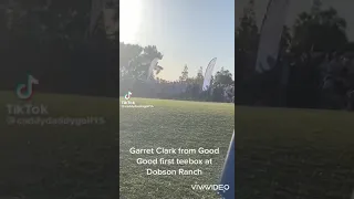 Garret Clark of Good Good hits fan on opening tee shot. Fans view included.