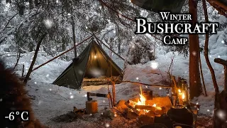 24h Winter Bushcraft Camp  / Lavvu Hot Tent, Carving, LK-70, Campfire Cooking, ASMR