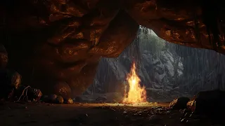 Cave Tranquility| Rain and Fire Sounds for Relaxation and Deep Sleep