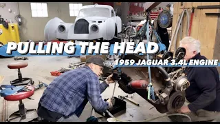 PULLING THE HEAD ON THE  '59 JAGUAR 3.4L ENGINE