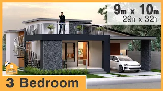 Modern House Design with Terrace | 3 Bedroom | 9 x 10 meters (29 x 32ft)