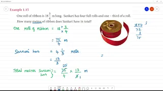 Class 8 TN Maths 1. RATIONAL NUMBERS  Example 1.15   One roll of ribbon is 18 3/4 m long. Sankari