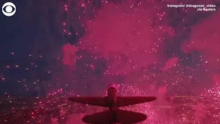 Drone flies through fireworks display in Russia