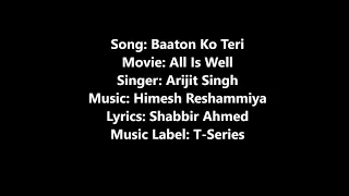 Baaton Ko Teri (HQ) Karaoke With Lyrics - Arijit Singh