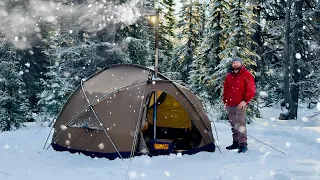 Winter Hot Tent Camping: Caught in Unexpected Snowstorm in the Oregon Forest