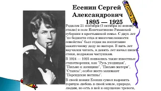 125 лет со дня рождения С. А. Есенина