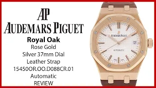 ▶Audemars Piguet Royal Oak Rose Gold 37mm Silver Dial Leather Strap - REVIEW 15450OR.OO.D088CR.01