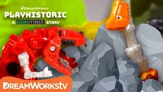 Dinotrux Skya and Dozer Trapped in a Rockslide! | Dinotrux Presents PLAYHISTORIC