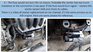 Citroen C5 not starting, no crank, starter fuse location, code P1694