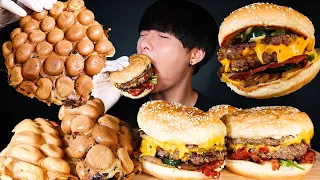 ASMR BACON DOUBLE CHEESEBURGER + HONG KONG STYLE EGG WAFFLE + Glam D (Eating Sound) | MAR ASMR