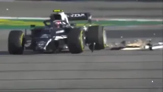 PIERRE GASLY lost his front wing in Turn 2 FP2 | 2021 Russian Grand Prix