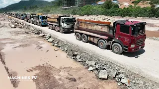 New Update Amazing Beach Road Construction Project Massive Bulldozer and Dump Truck in Action!