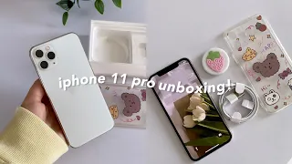 unboxing iphone 11 pro in 2023 🍎🤍 (silver) + cute accessories, 256 gb, setup and camera test