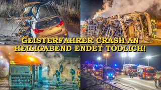 [Tödlicher Geisterfahrer-Unfall an Heiligabend] 40-Tonner geht in Flammen auf | Feuerwehr im Einsatz