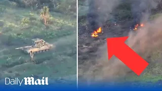 Amazingly accurate Ukraine artillery obliterates entire column of Russian tanks near Bakhmut