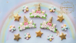 How to make UNICORN FLOWER CROWN COOKIES - How to make Royal Icing Flower Tutorial INCLUDED!