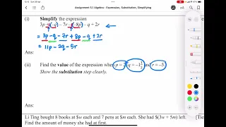 S1 Algebra (2024) Assignment 5.1 Q6 Simplify Expressions