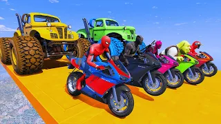 GTA V Epic New Stunt Race Challenge by Quad Bike, Motorcycle and Cars, White Spider Shark ep.5