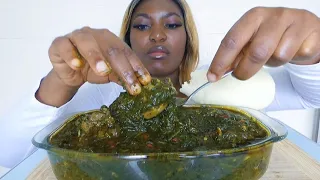 Cook and Eat With Me afang soup with poundo yam fufu/Asmr Mukbang