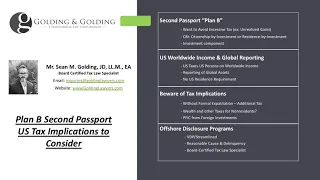 Second Passport "Plan B" US Tax Implications to Consider If you do Not Formally Expatriate