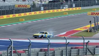 Daniel Ricciardo does donuts in Dale Earnhardt's '84 Nascar [USGP 2021]