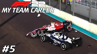 F1 22 My Team Career Part 5 - Big Crash Causes 2 Lap Sprint! Pit Lane Entry Drama in Miami!