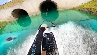 WAKEBOARD RIDING THROUGH TUNNEL! - ILLEGAL!