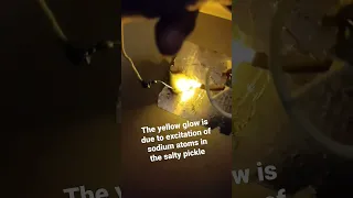 Burning pickles with high voltage causes atomic emission of sodium