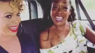 Tisha Campbell Martin and Tichina arnold singing America The Beautiful in the car
