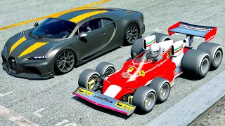 Ferrari F1 8 Wheels 1976 vs Bugatti Chiron SS 300+ at Laguna Seca