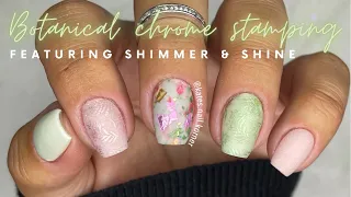 Botanical Chrome Stamped Dip Nails | Featuring Shimmer & Shine