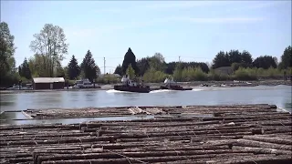 Tugs, pair, upstream, Fraser River, April 14, 2024