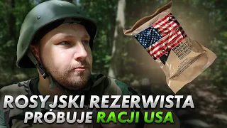 Rosyjski żołnierz próbuje amerykańskich racji