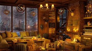 Snow Night Jazz at Cozy Winter Coffee Shop Ambience with Relaxing Jazz Music & Snowfall for Relax