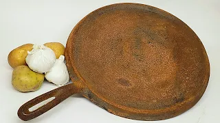 Rusted Cast Iron Skillet Restoration Without Tools