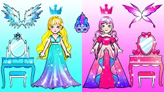 Trucos Y Manualidades Para Muñecas De Papel - De Princesa Ángel Rosa Y Azul Arte De Papel De Vestir