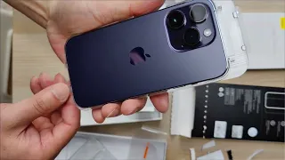 iPhone 14 Pro 256GB Purple Unboxing with Screen Protector & Case Installation