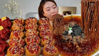 ASMR 직접만든 육회유부초밥 냉모밀 리얼먹방 :) Fried Tofu Rice Balls with Beef Tartare, Cold buckwheat noodles MUKBANG